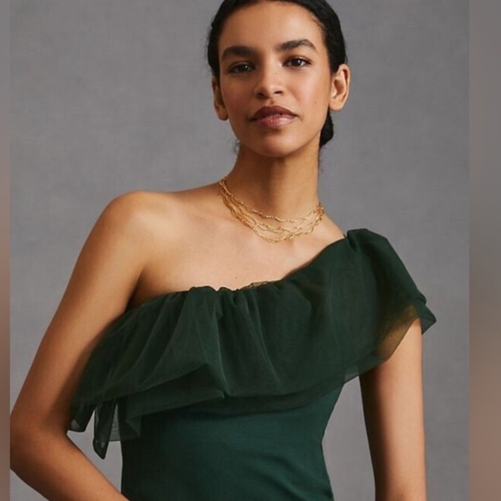 Green Ruffled one shoulder  Top - Picture 2 of 5